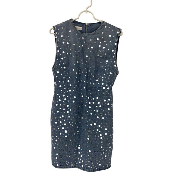 Zara Womens Mini Jean Dress mirror beaded S Small Light Blue Denim 6688/280 NWT - Picture 3 of 12